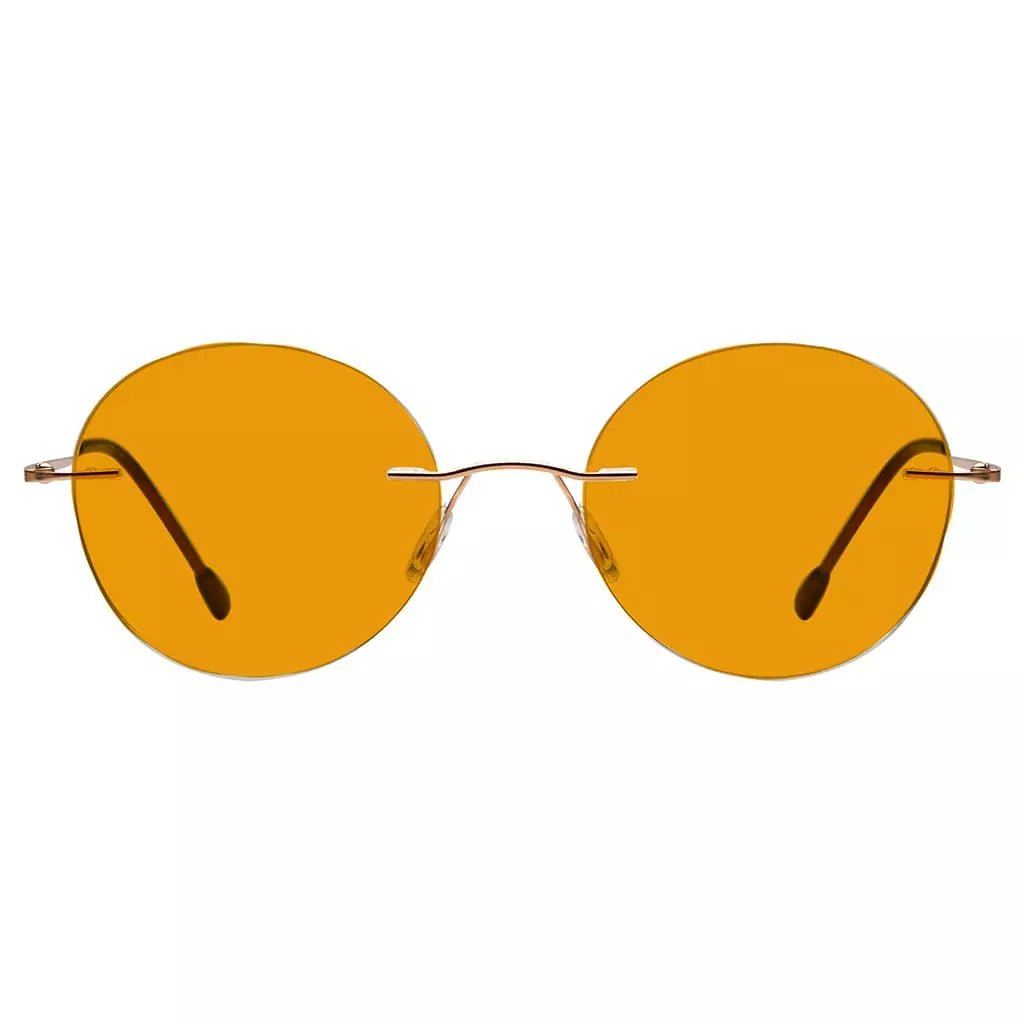 Round Frameless Orange Tinted Blue Light Blocking Reading Glasses for Women and Men