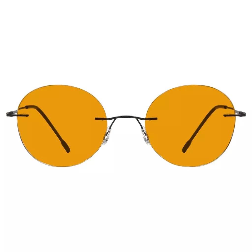 Round Frameless Orange Tinted Blue Light Blocking Reading Glasses for Women and Men