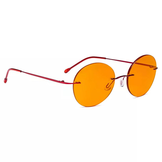 Round Frameless Orange Tinted Blue Light Blocking Glasses for Women and Men