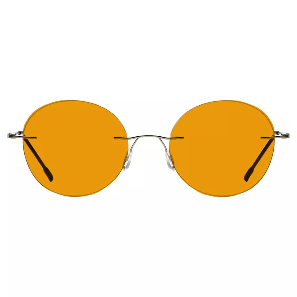 Round Frameless Orange Tinted Blue Light Blocking Reading Glasses for Women and Men