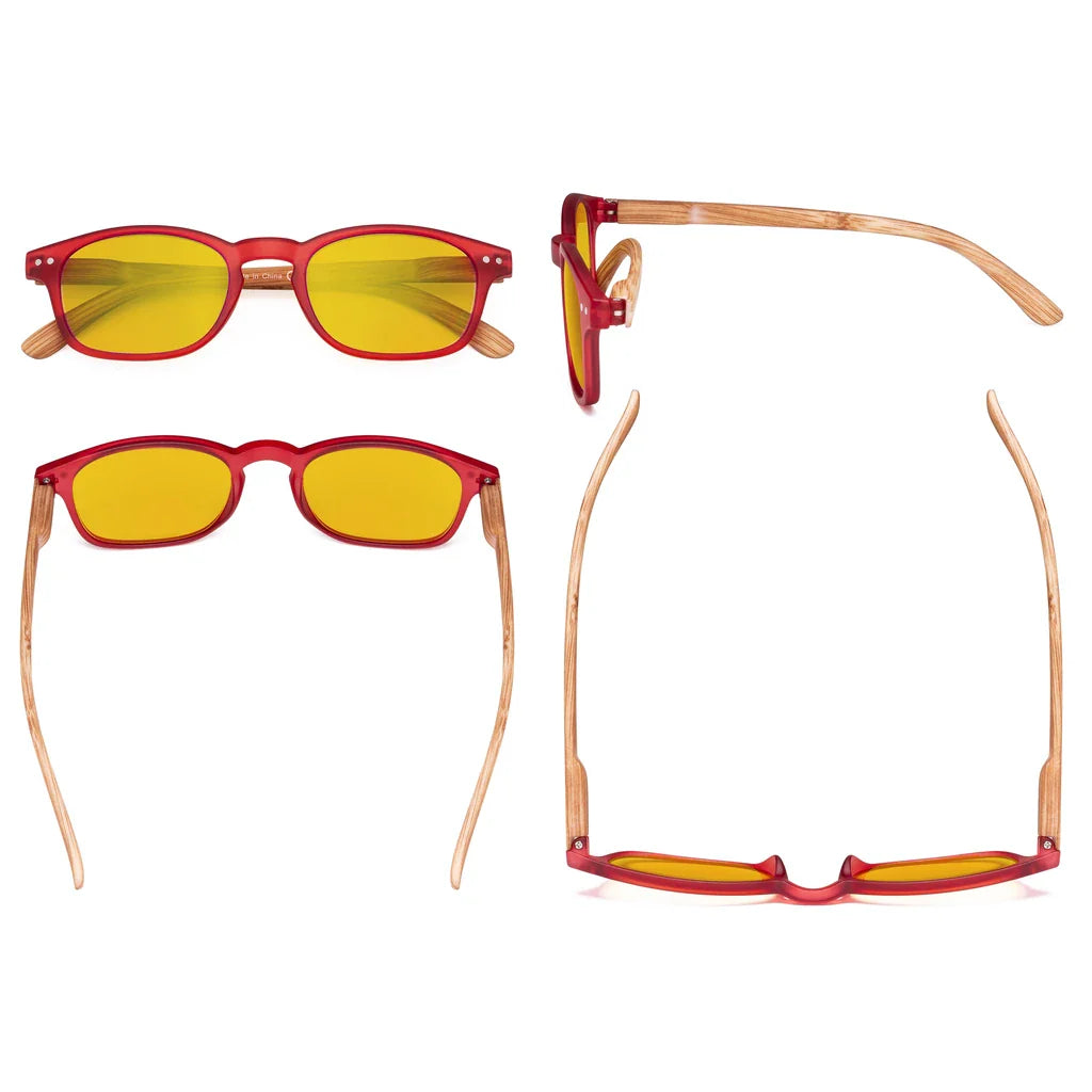 Amber Tinted Wooden Arms Blue Light Blocking Glasses Women