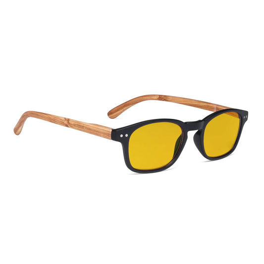 Amber Tinted Wooden Arms Blue Light Blocking Glasses Women
