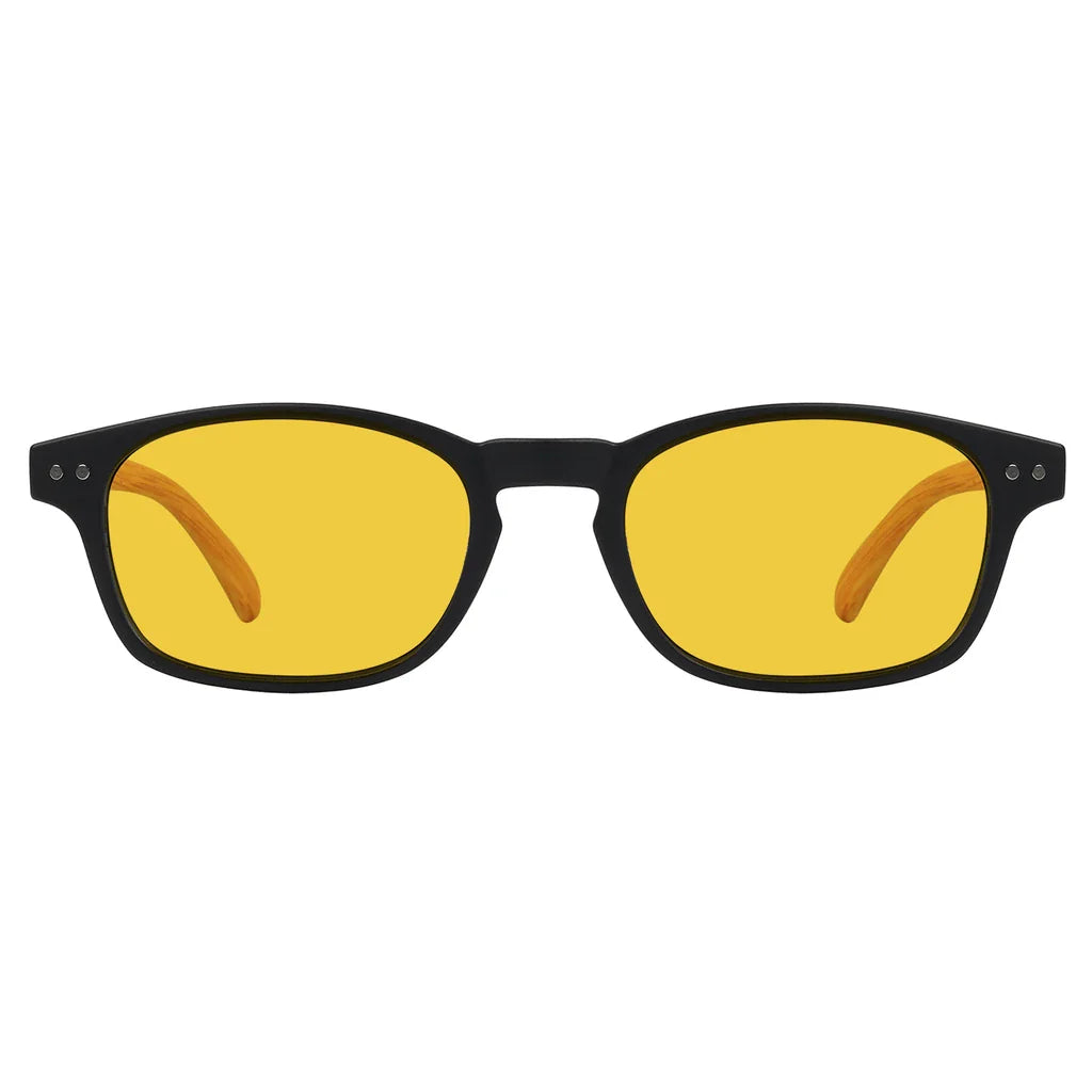 Amber Tinted Wooden Arms Blue Light Blocking Glasses Women