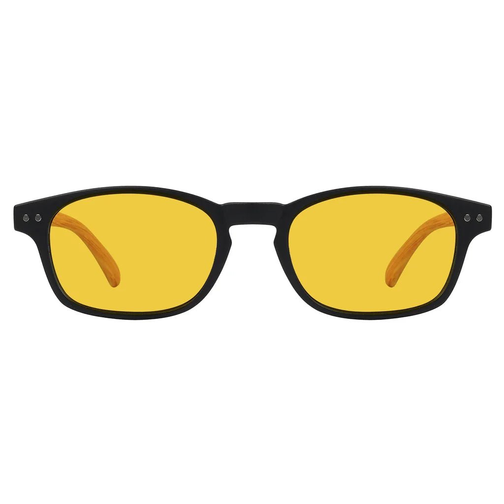 Amber Tinted Wooden Arms Blue Light Blocking Glasses Women