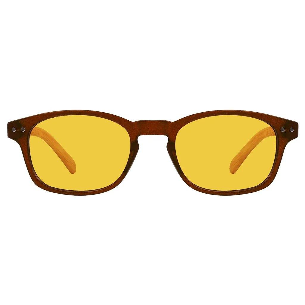 Amber Tinted Wooden Arms Blue Light Blocking Reading Glasses Women
