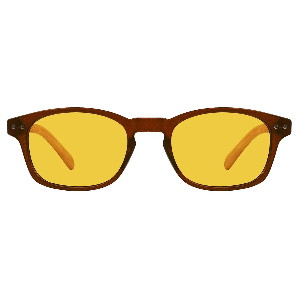 Amber Tinted Wooden Arms Blue Light Blocking Reading Glasses Women