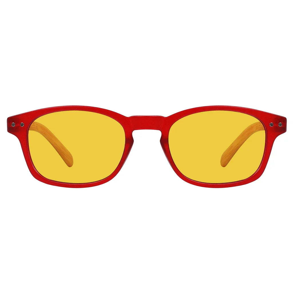 Amber Tinted Wooden Arms Blue Light Blocking Glasses Women