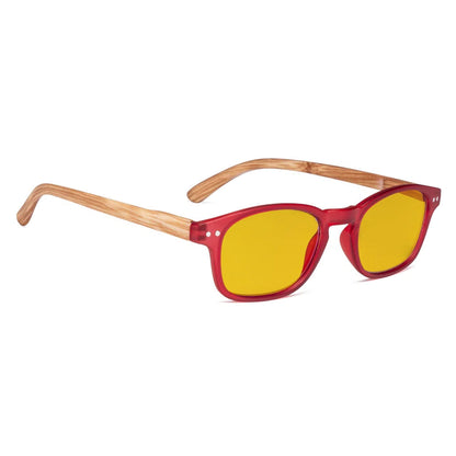 Amber Tinted Wooden Arms Blue Light Blocking Glasses Women