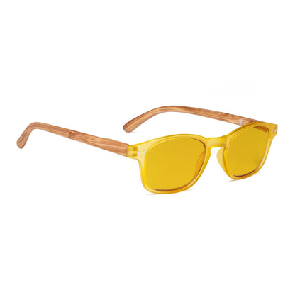 Amber Tinted Wooden Arms Blue Light Blocking Glasses Women