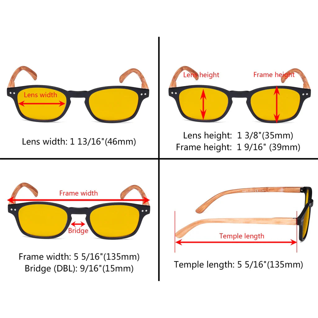 Amber Tinted Wooden Arms Blue Light Blocking Glasses Women