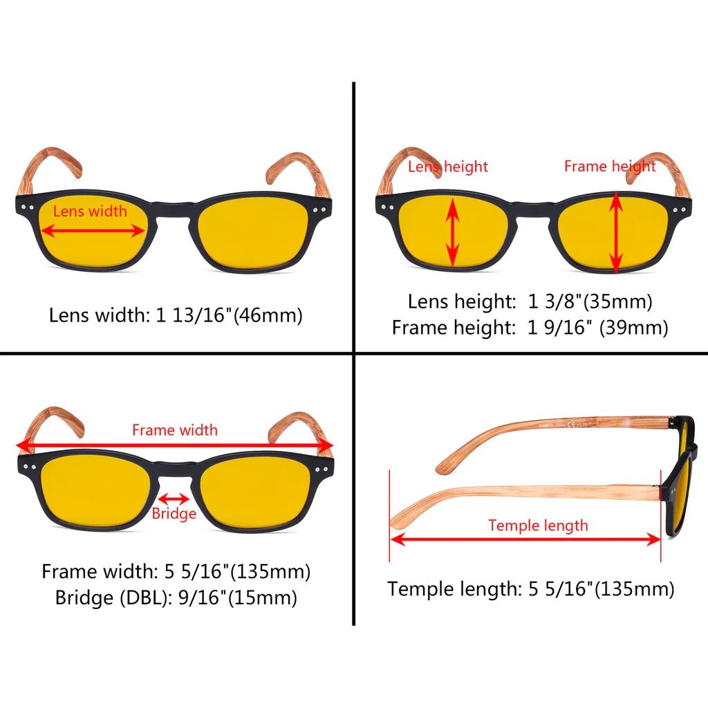 Amber Tinted Wooden Arms Blue Light Blocking Glasses Women
