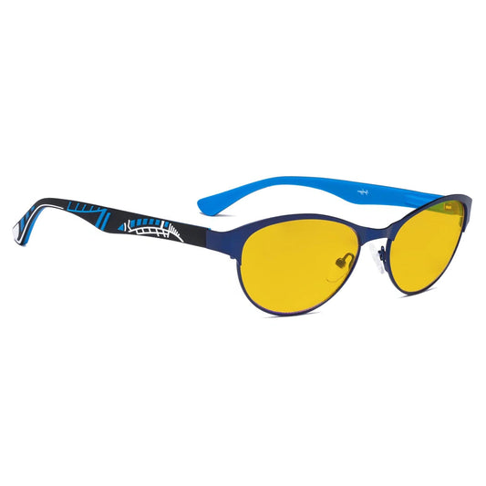 Amber Tinted Patternd Rubber Arms Blue Light Blocking Glasses Men Women