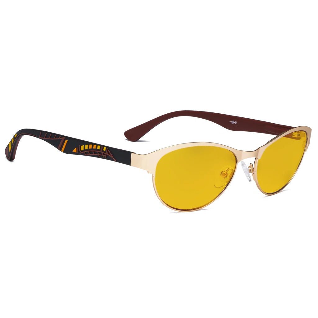 Amber Tinted Patternd Rubber Arms Blue Light Blocking Glasses Men Women