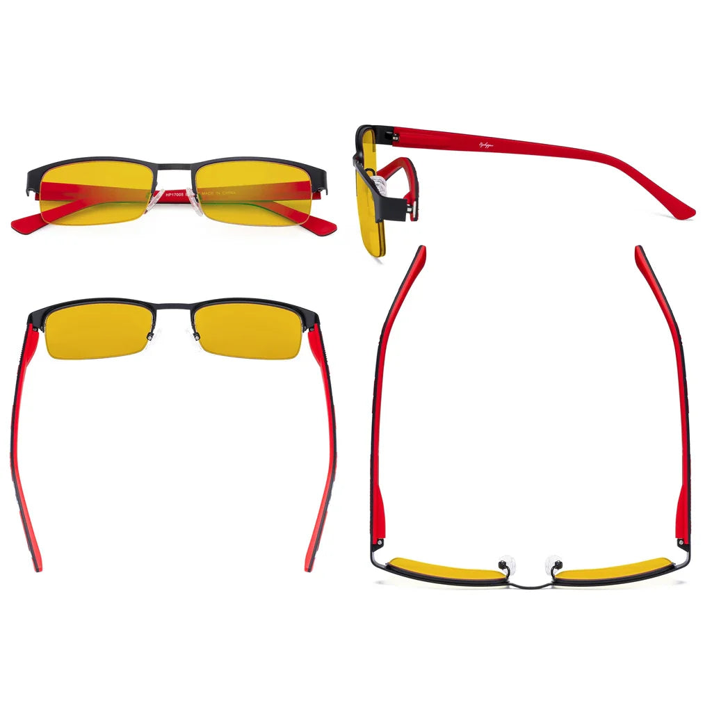 Amber Tinted Half-rim Titanium Wirerim Blue Light Blocking Glasses Women