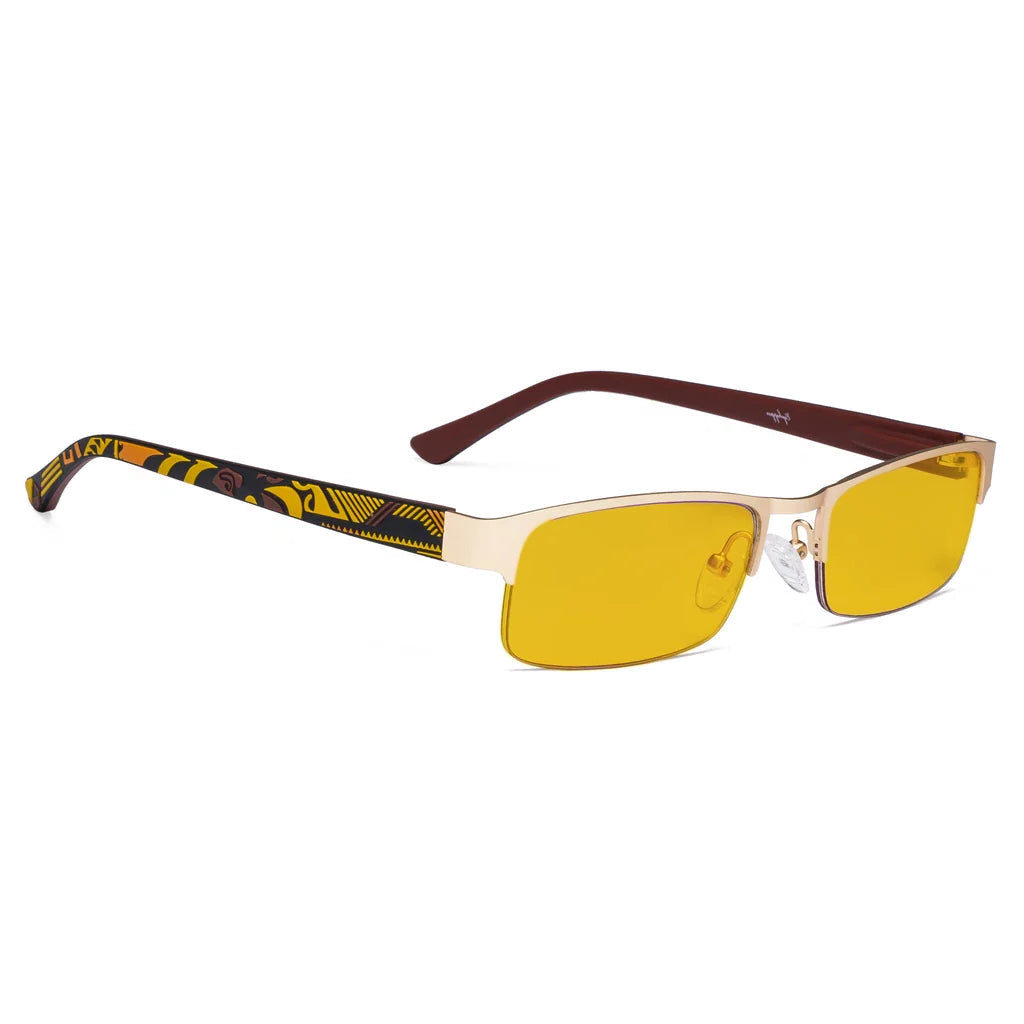 Amber Tinted Half-rim Titanium Wirerim Blue Light Blocking Glasses Women