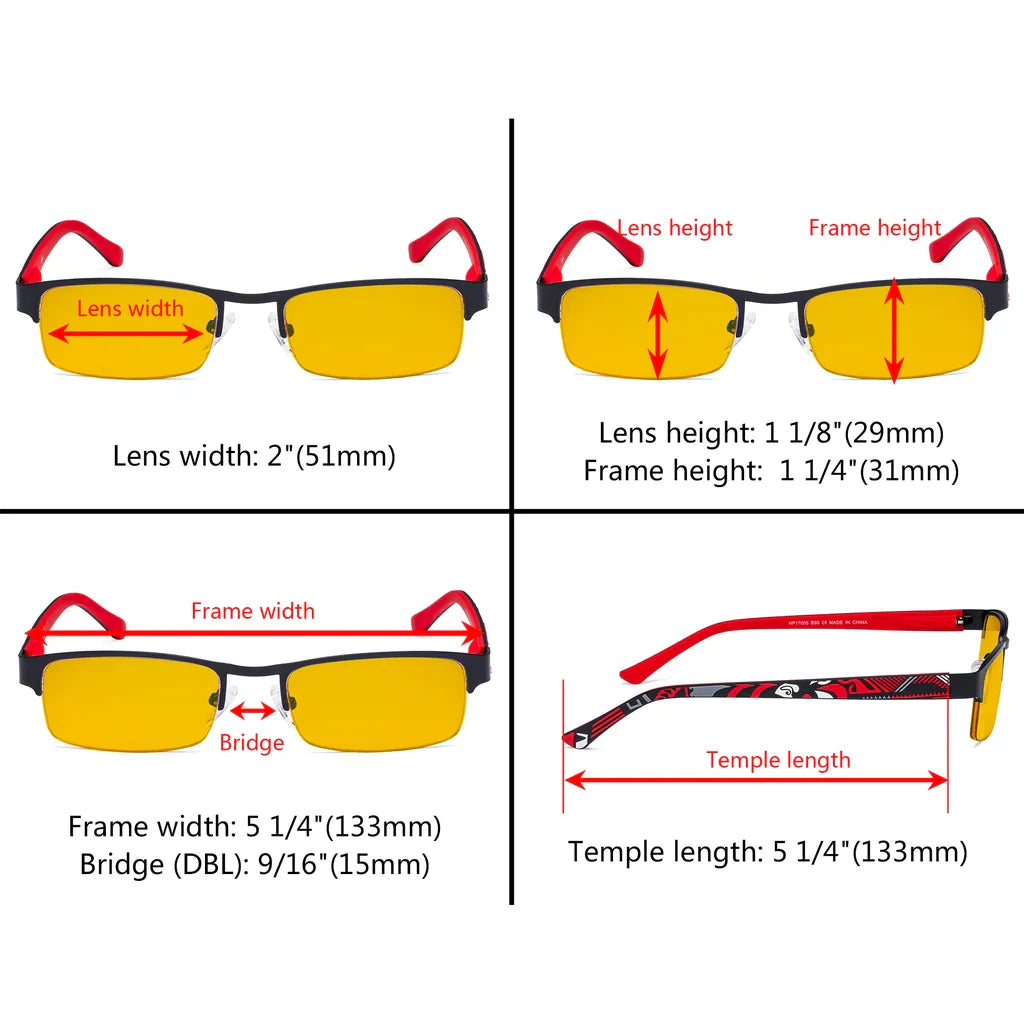 Amber Tinted Half-rim Titanium Wirerim Blue Light Blocking Glasses Women