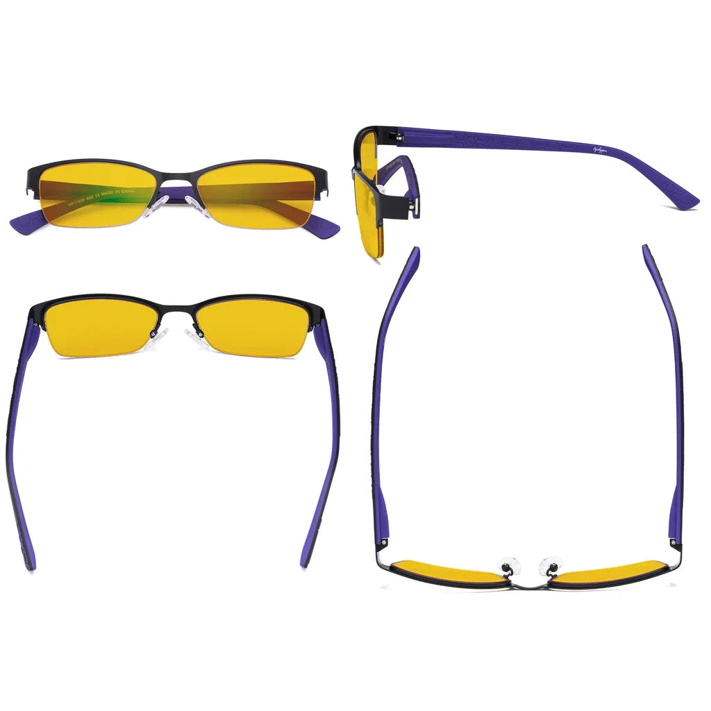 Half-rim Amber Tinted Titanium Wirerim Blue Light Blocking Glasses Women