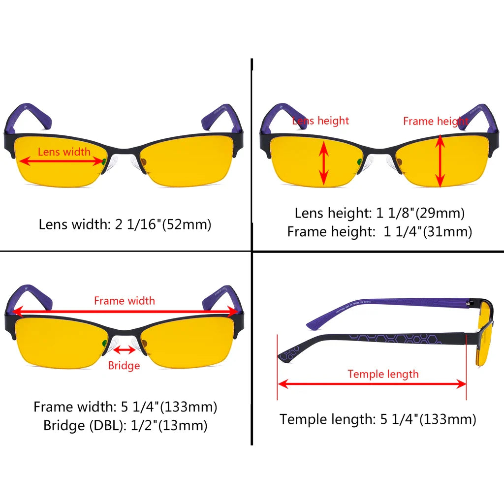Half-rim Amber Tinted Titanium Wirerim Blue Light Blocking Glasses Women
