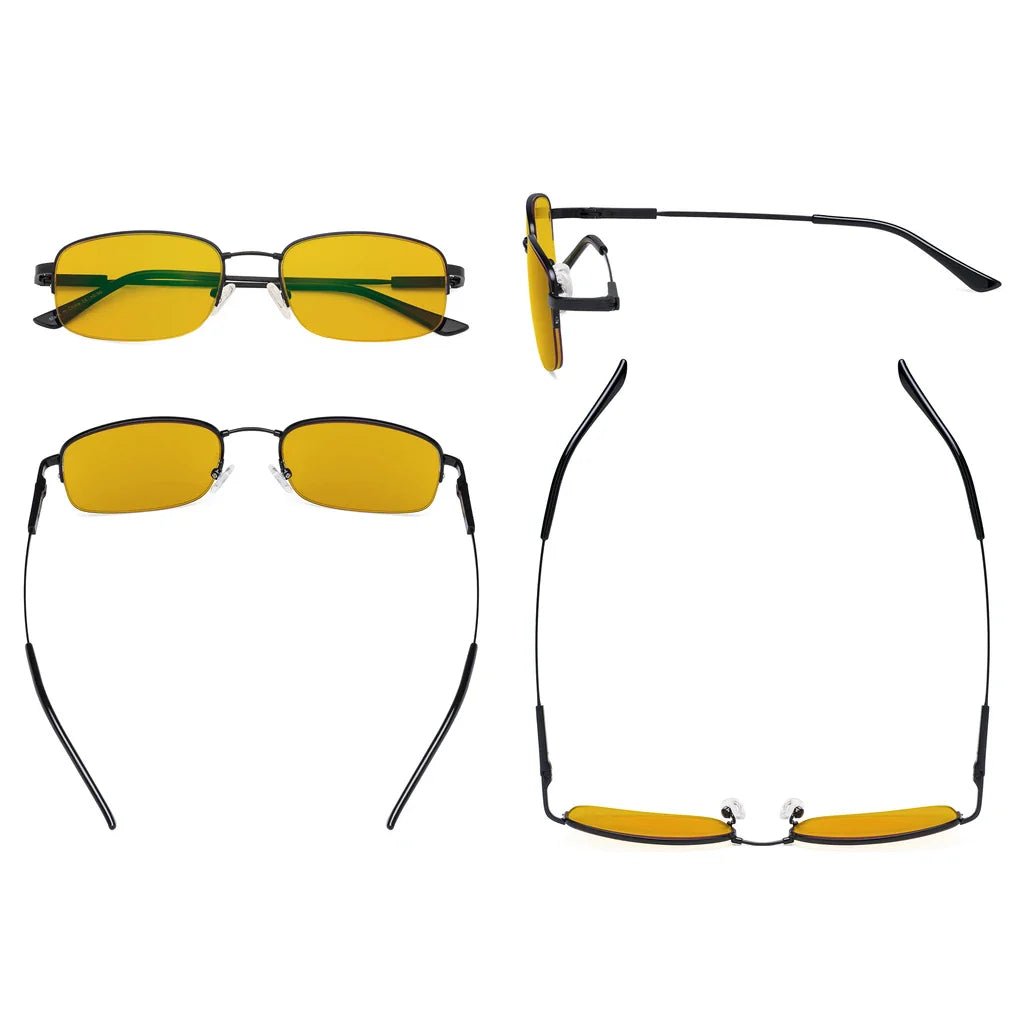 Amber Tinted Titanium Half-rim Blue Light Blocking Glasses Men
