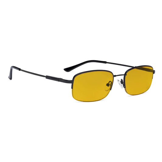 Amber Tinted Titanium Half-rim Blue Light Blocking Reading Glasses Men