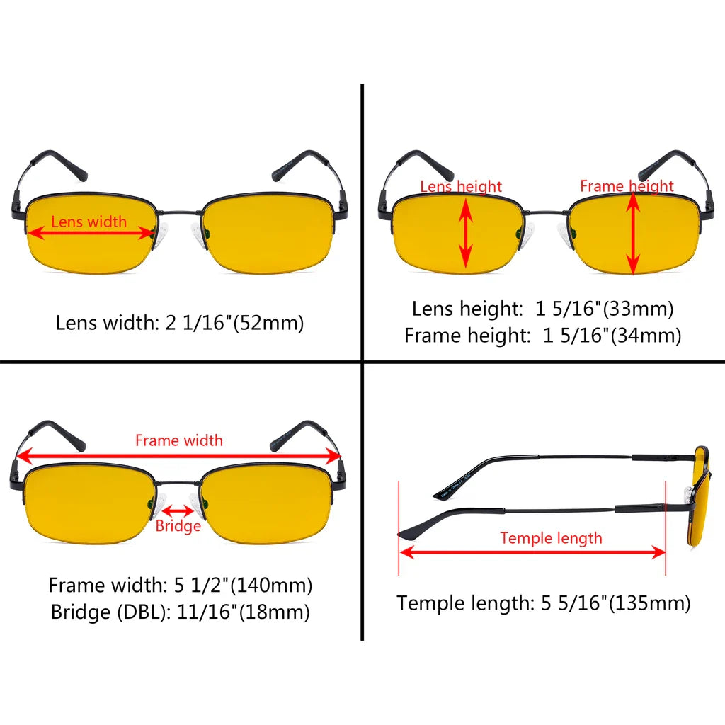 Amber Tinted Titanium Half-rim Blue Light Blocking Reading Glasses Men