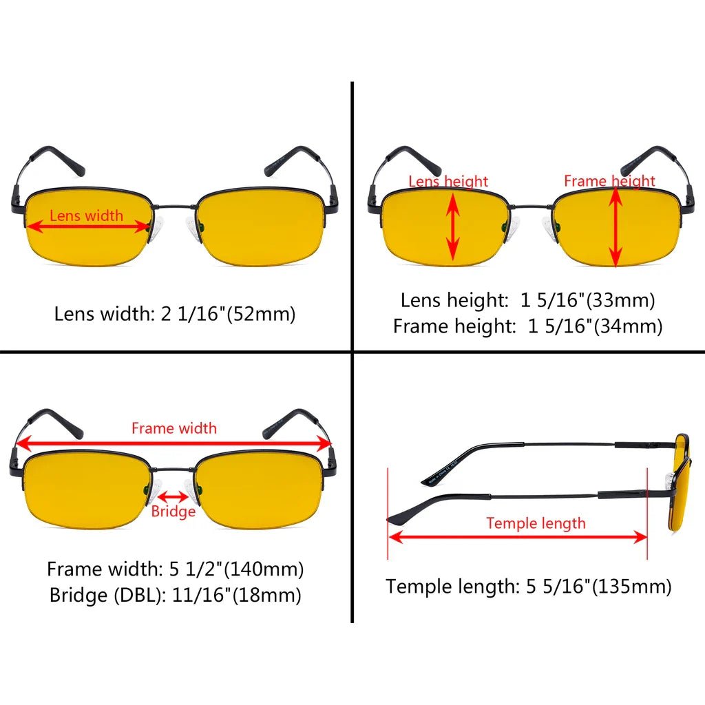 Amber Tinted Titanium Half-rim Blue Light Blocking Reading Glasses Men