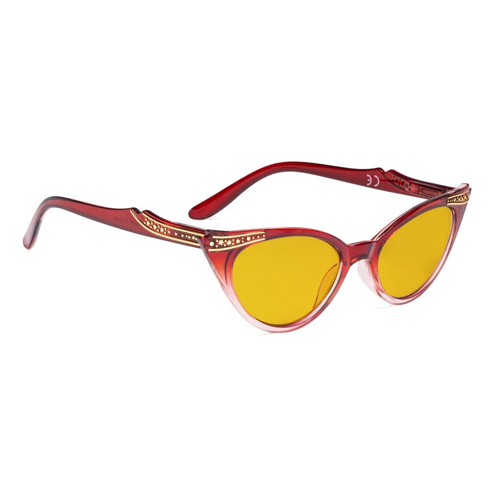 Cat Eye Amber Tinted Patterned Blue Light Blocking Glasses Women