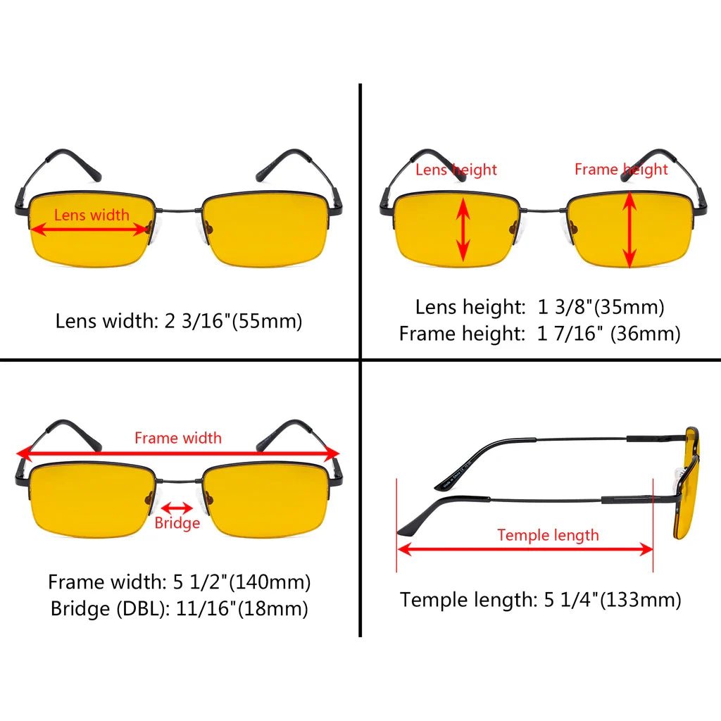 Amber Tinted Half Rim Blocking Reading Glasses Men