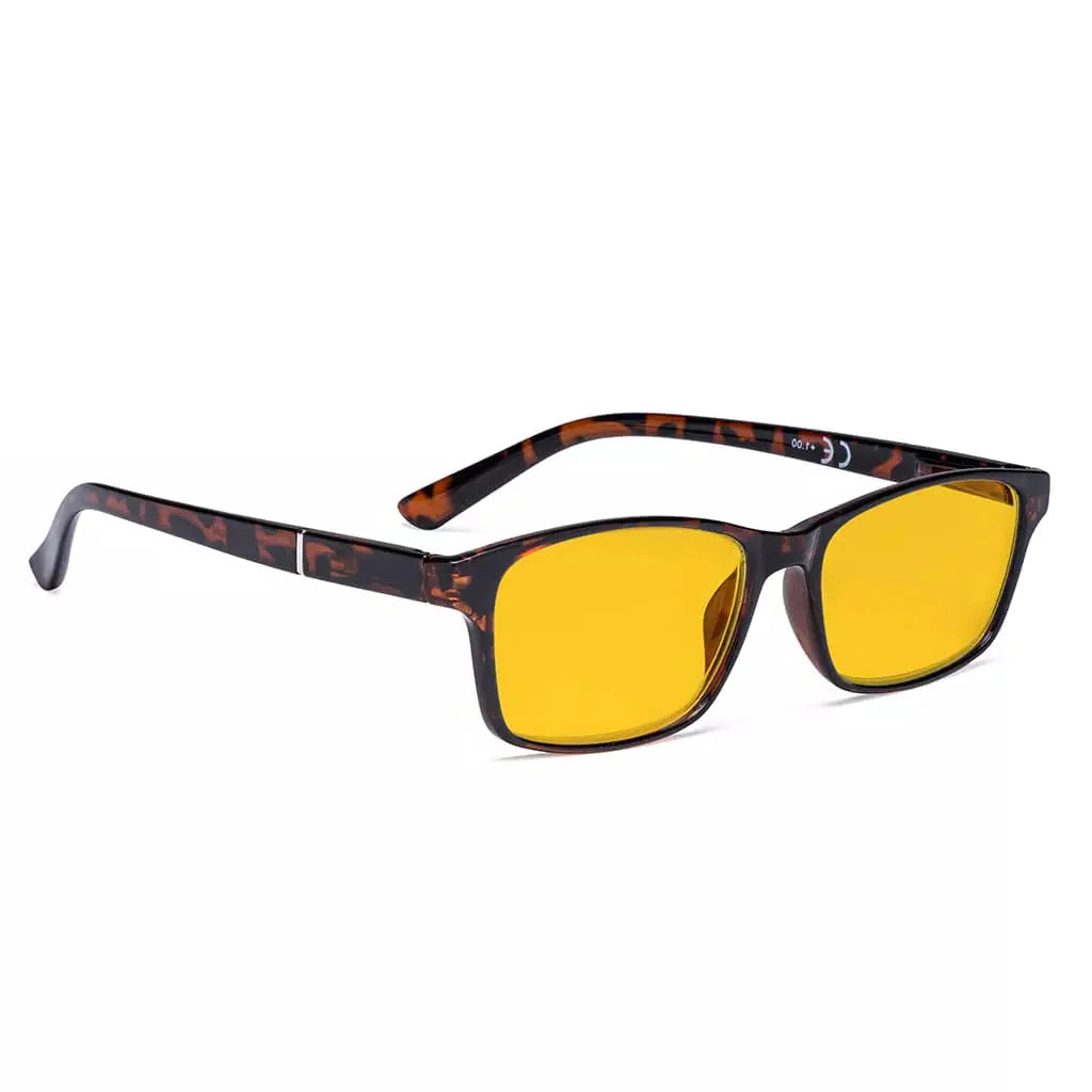 Amber Tinted Wood Pattern Blue Light Blocking Reading Glasses Women Men