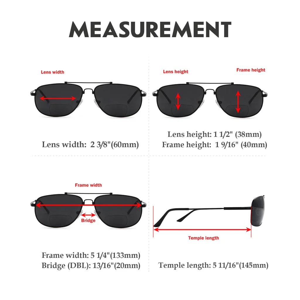 Polarized Bifocal Sunglasses Pilot Wire Rim Men
