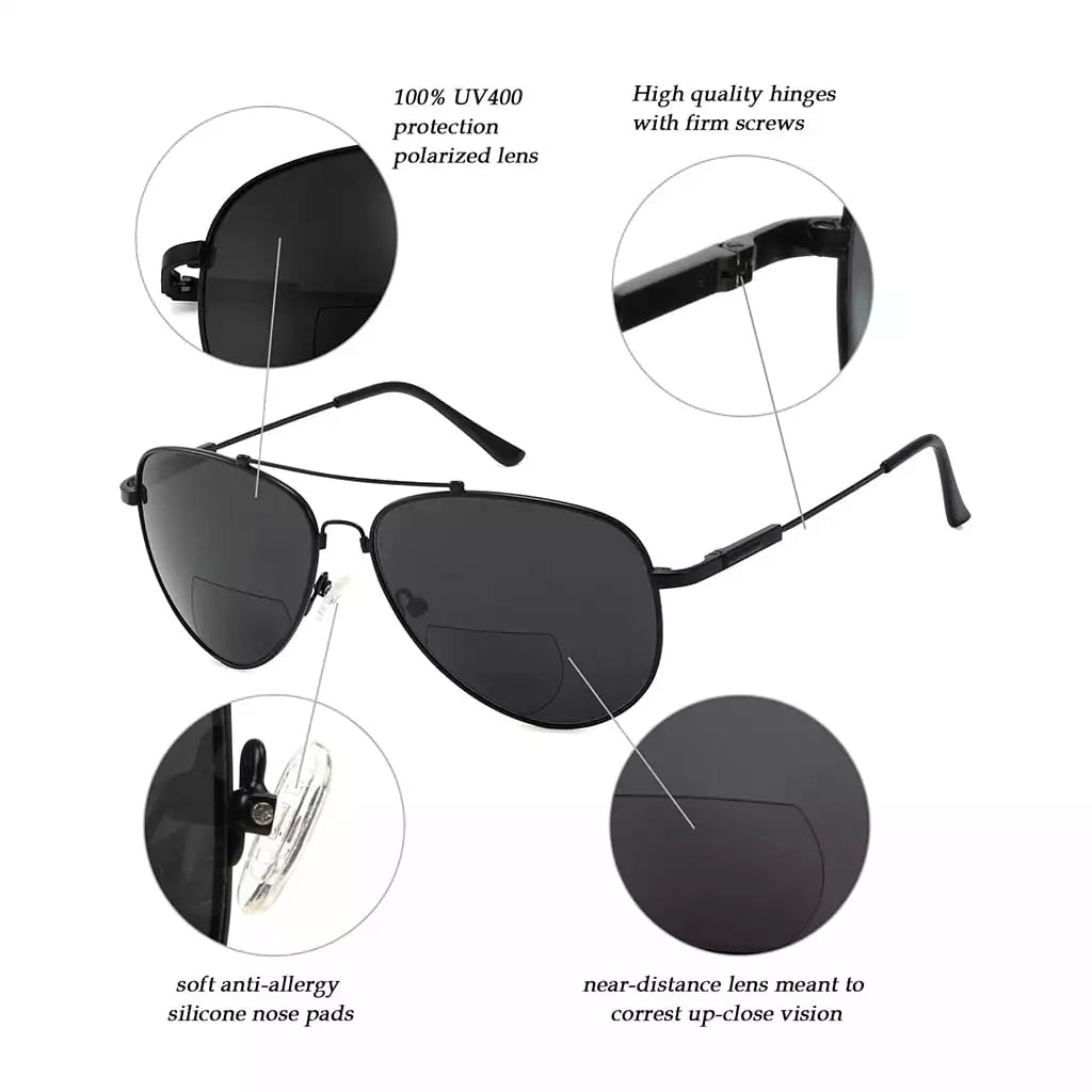 Polarized Bifocal Sunglasses Pilot Wire Rim Women Men