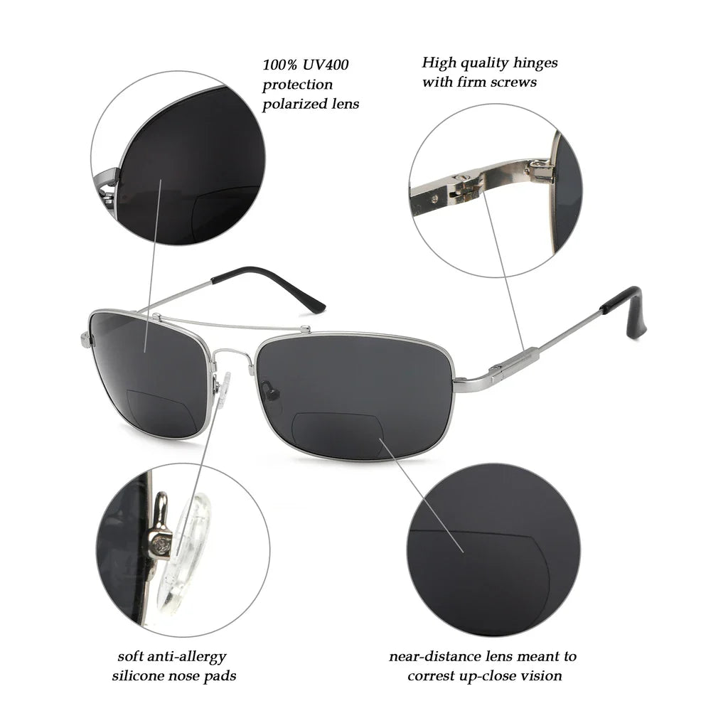 Polarized Bifocal Sunglasses Pilot Wire Rim Men Women