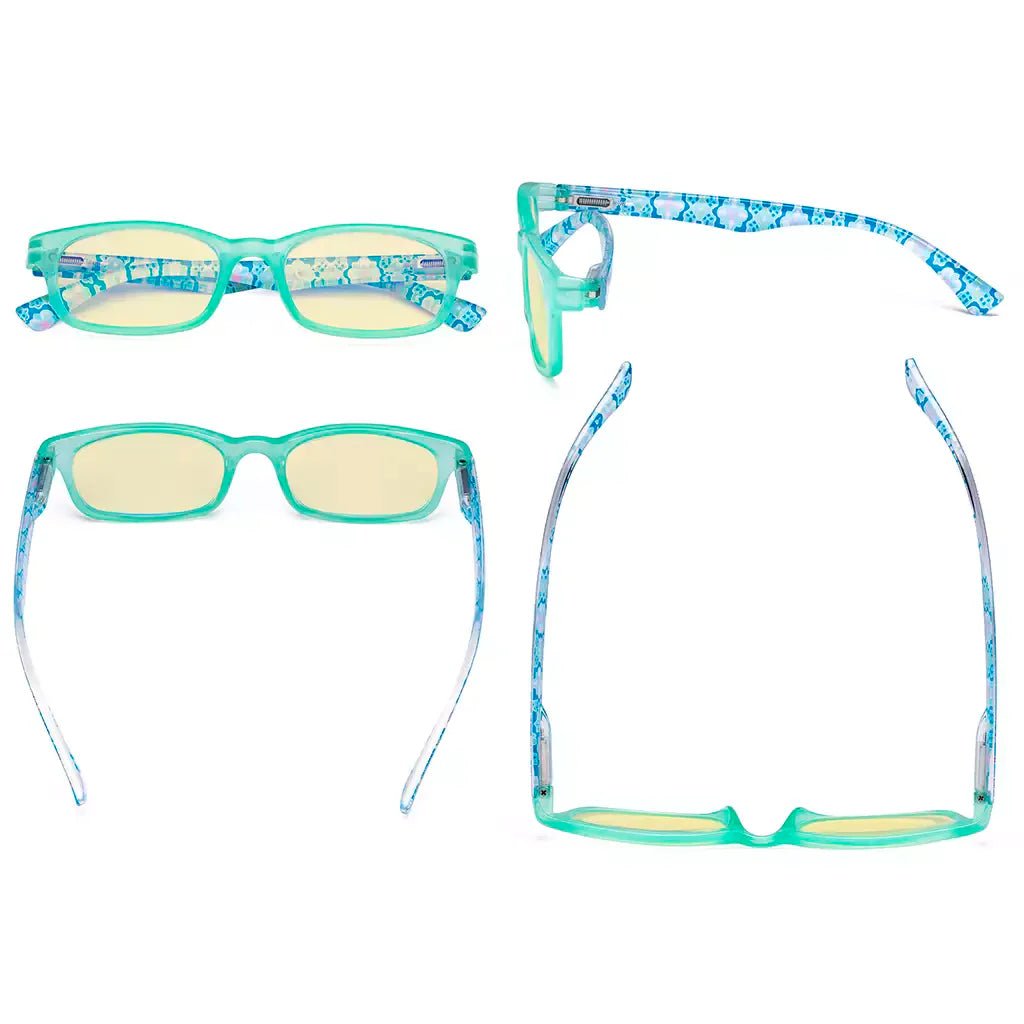 Patterned Arms Yellow Tinted Blue Light Blocking Reading Glasses Women