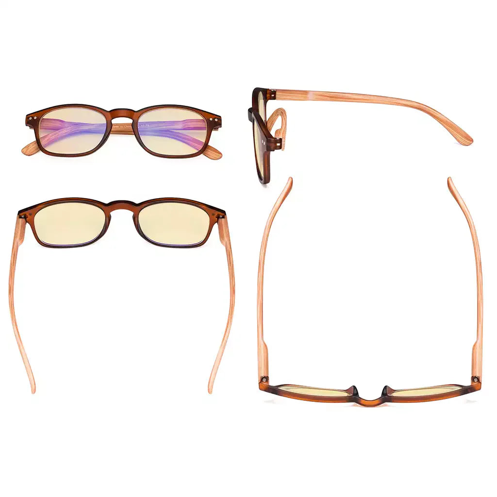 Wood-look Temple Blue Light Blocking Reading Glasses Women