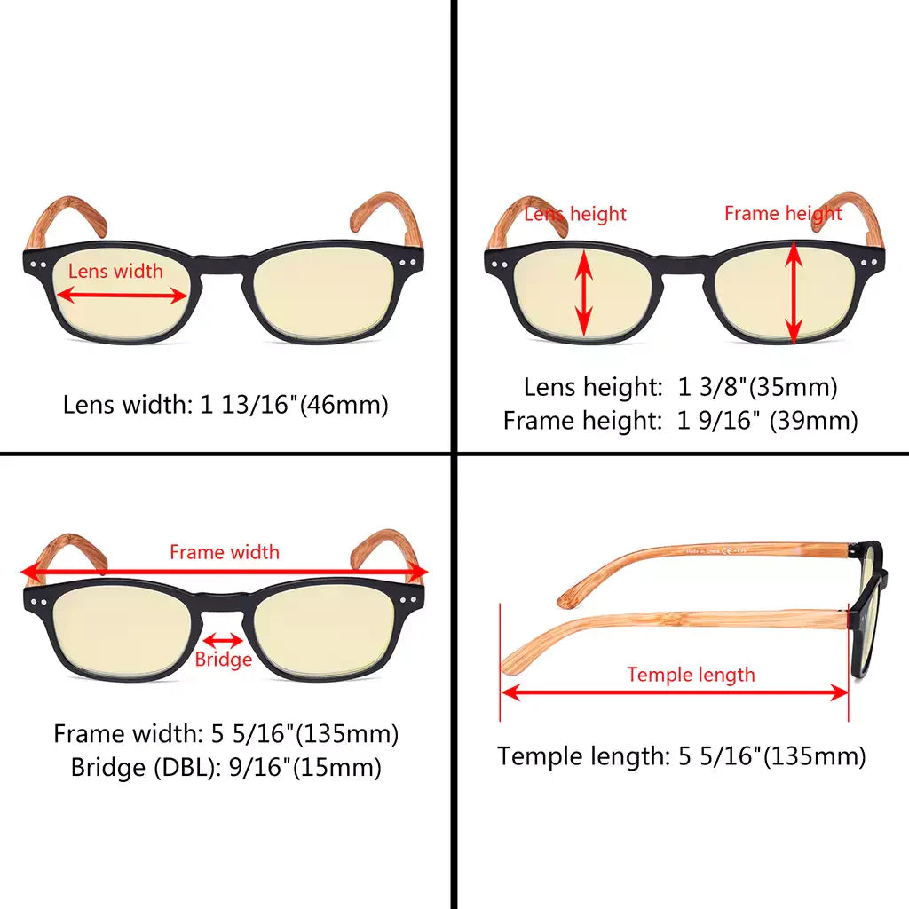 Wood-look Temple Blue Light Blocking Reading Glasses Women
