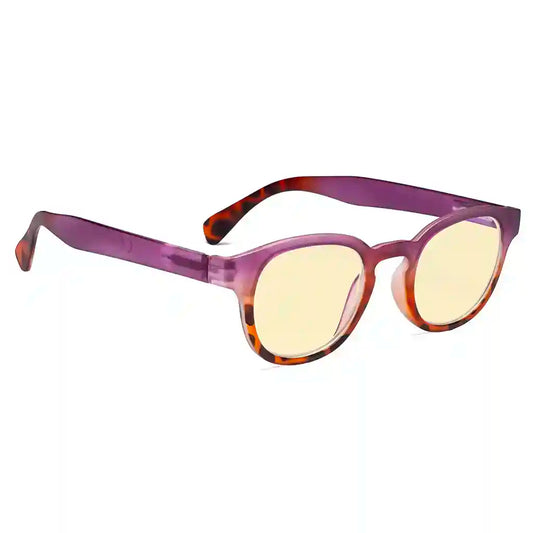 Round Blue Light Blocking Reading Glasses Yellow Tinted Women