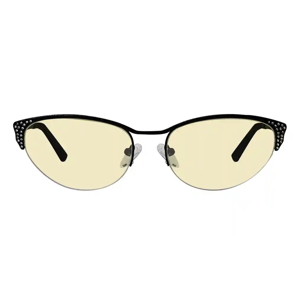 Half-rim Cat-eye Blue Light Blocking Glasses Women Crystals Gemstones