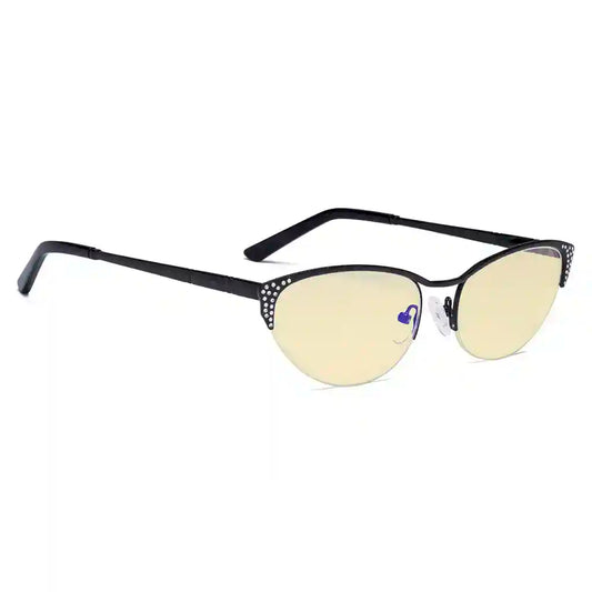 Half-rim Cat-eye Blue Light Blocking Glasses Women Crystals Gemstones