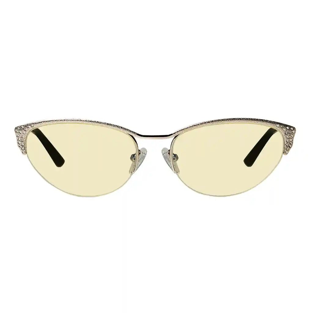 Half-rim Cat-eye Blue Light Blocking Glasses Women Crystals Gemstones