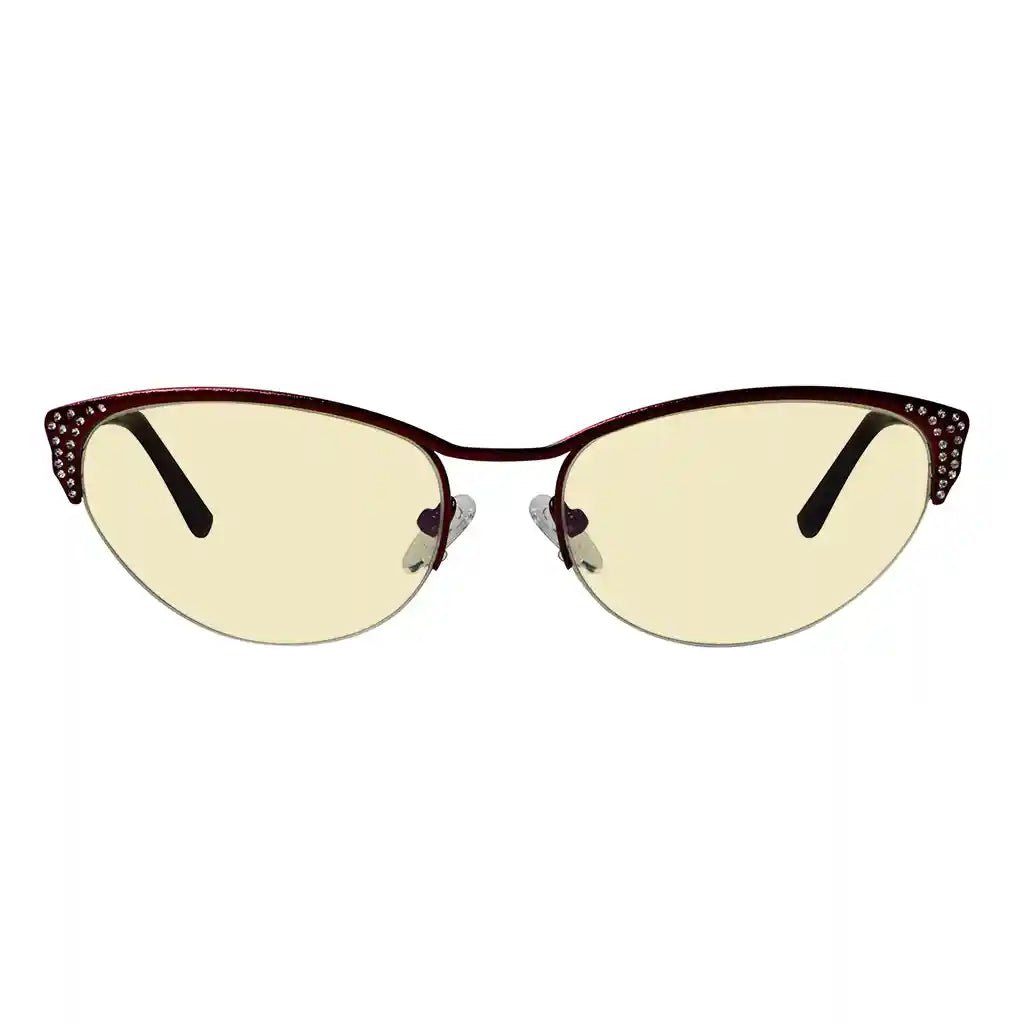 Half-rim Cat-eye Blue Light Blocking Glasses Women Crystals Gemstones