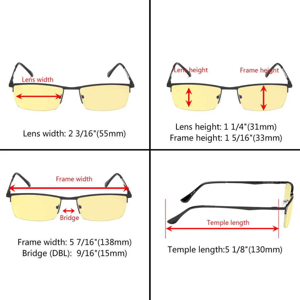 Half Rim Blue Light Glasses Women Men