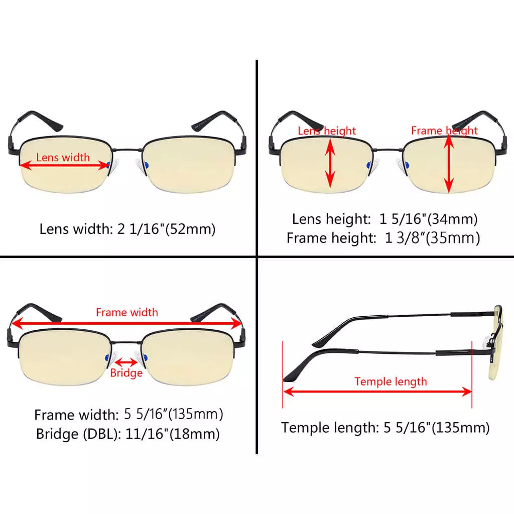 Metal Half-rim Blue Light Blocking Reading Glasses Women Men