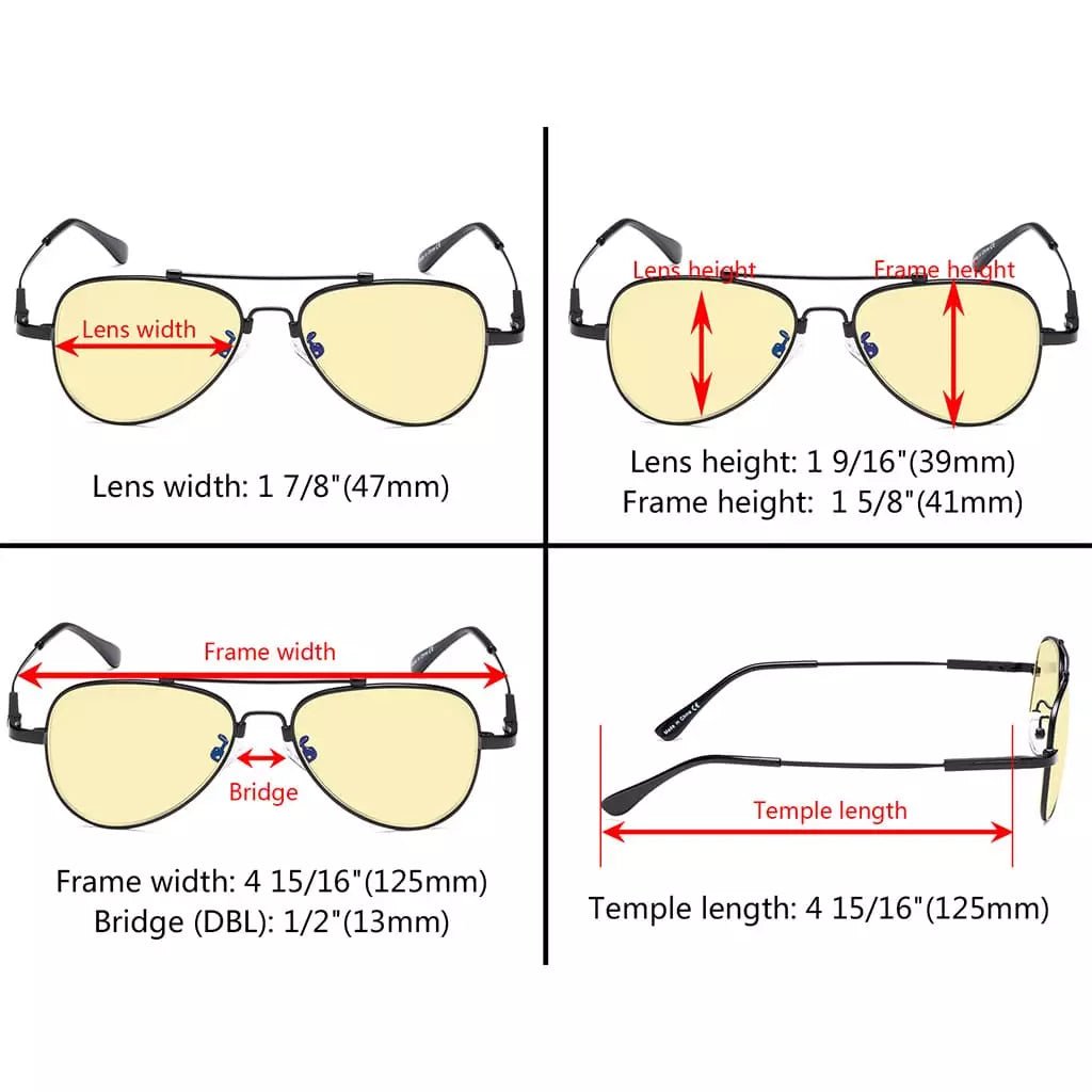 Pilot Style Block Blue Light Glasses Yellow Tinted for Kids
