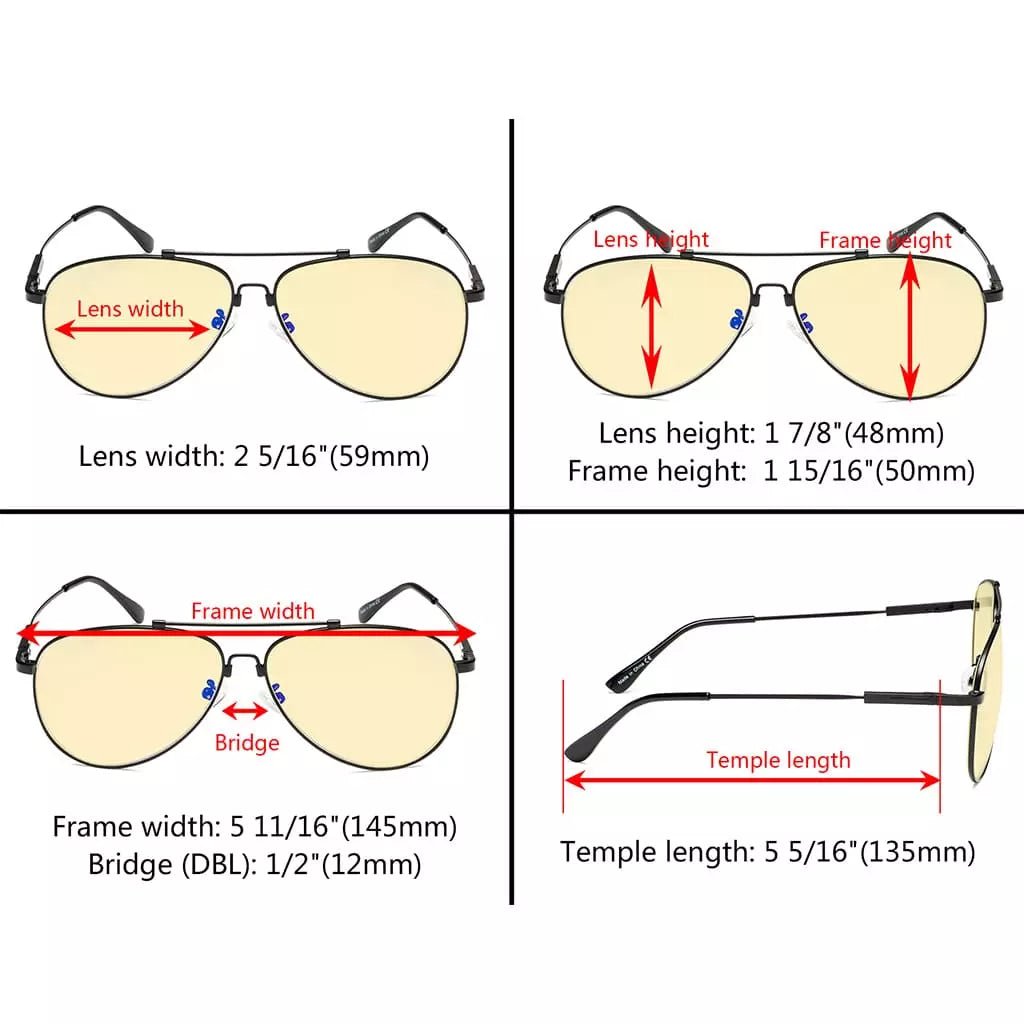 Pilot Style Memory Frame Blue Light Blocking Eyeglasses Yellow Tinted For Women Men