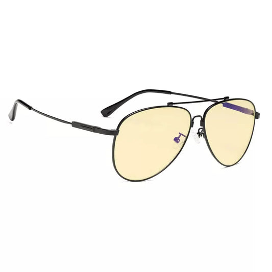 Pilot Style Memory Frame Blue Light Blocking Eyeglasses Yellow Tinted For Women Men