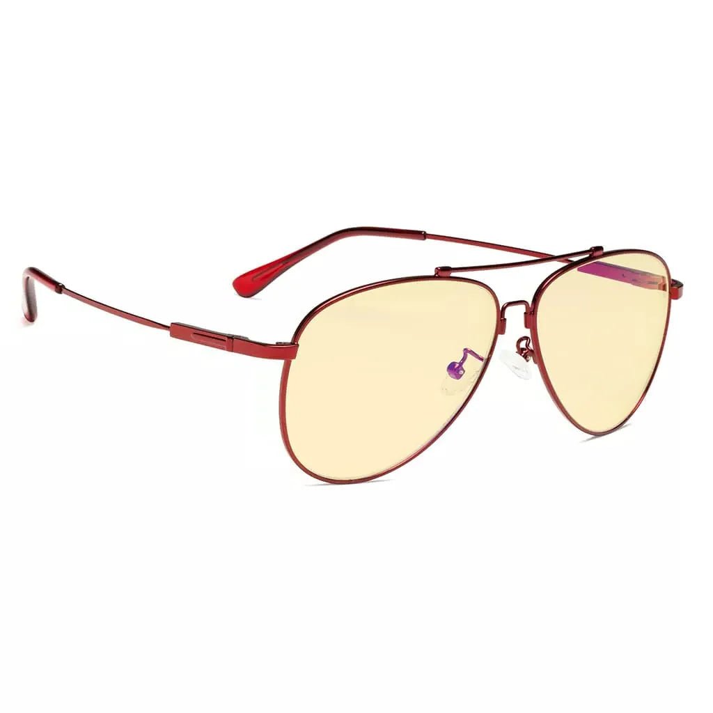 Pilot Style Memory Frame Blue Light Blocking Eyeglasses Yellow Tinted For Women Men
