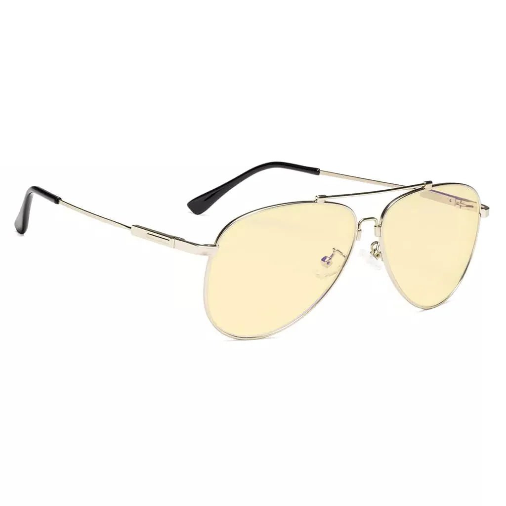 Pilot Style Memory Frame Blue Light Blocking Eyeglasses Yellow Tinted For Women Men