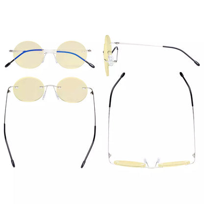 Rimless Round Blue Light Blocking Reading Glasses Women Men