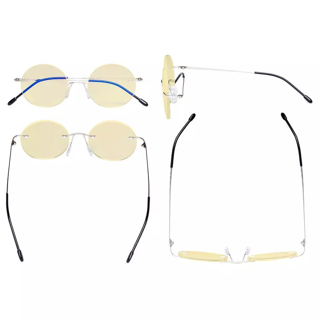 Rimless Round Blue Light Blocking Glasses Women Men