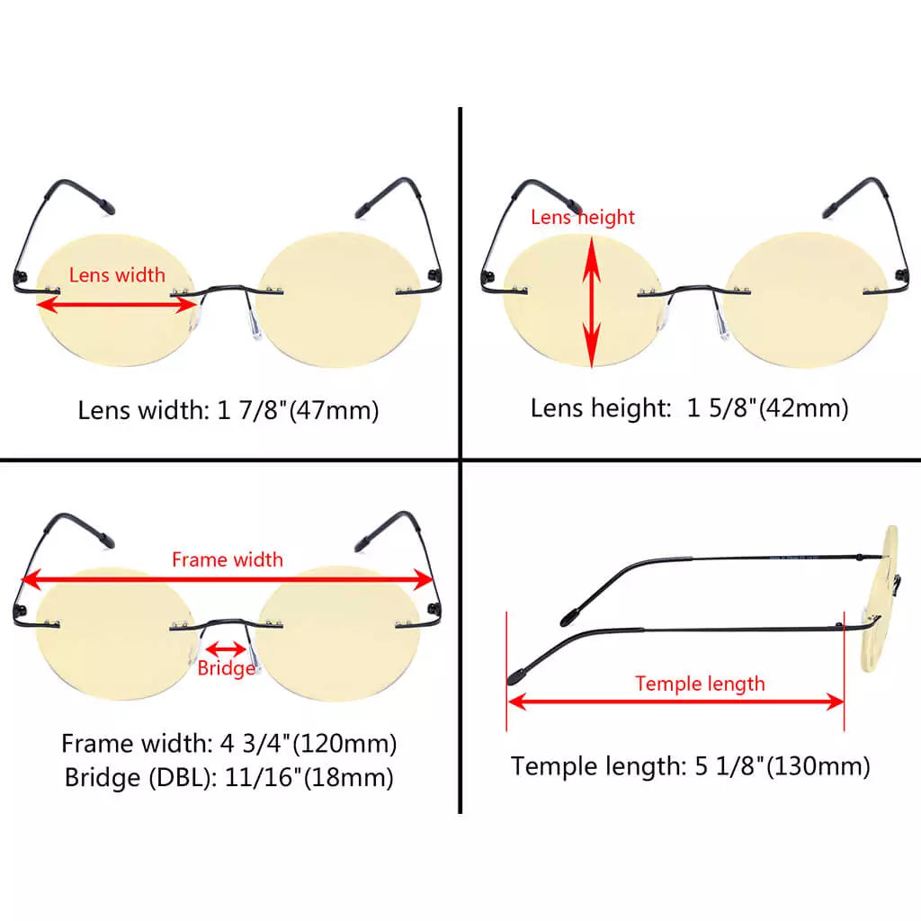 Rimless Round Blue Light Blocking Reading Glasses Women Men